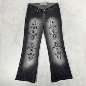 Y2K Vintage Low Rise Flare Jeans 4 V Front Embroidered Street Rave‎ Grunge Club